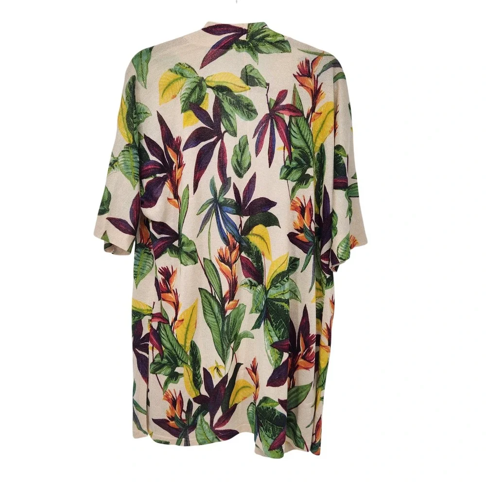 Chico's Tropical Floral Shimmer Open Cardigan Short Dolman Sleeve Large Size 2